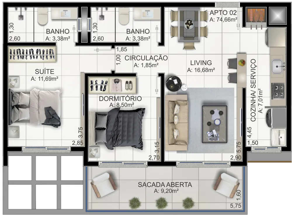 Apartamento, 2 quartos, 161 m² - Foto 1