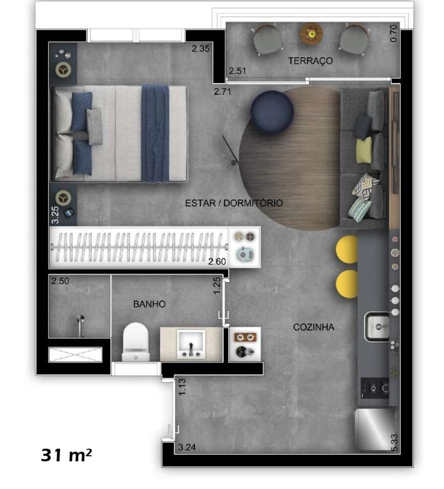 Apartamento, 1 quarto, 24 m² - Foto 2