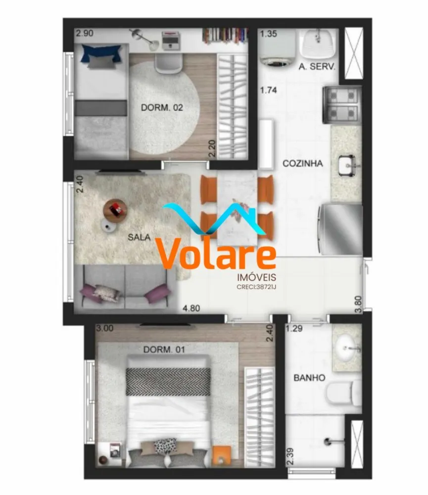 Apartamento, 2 quartos, 40 m² - Foto 2
