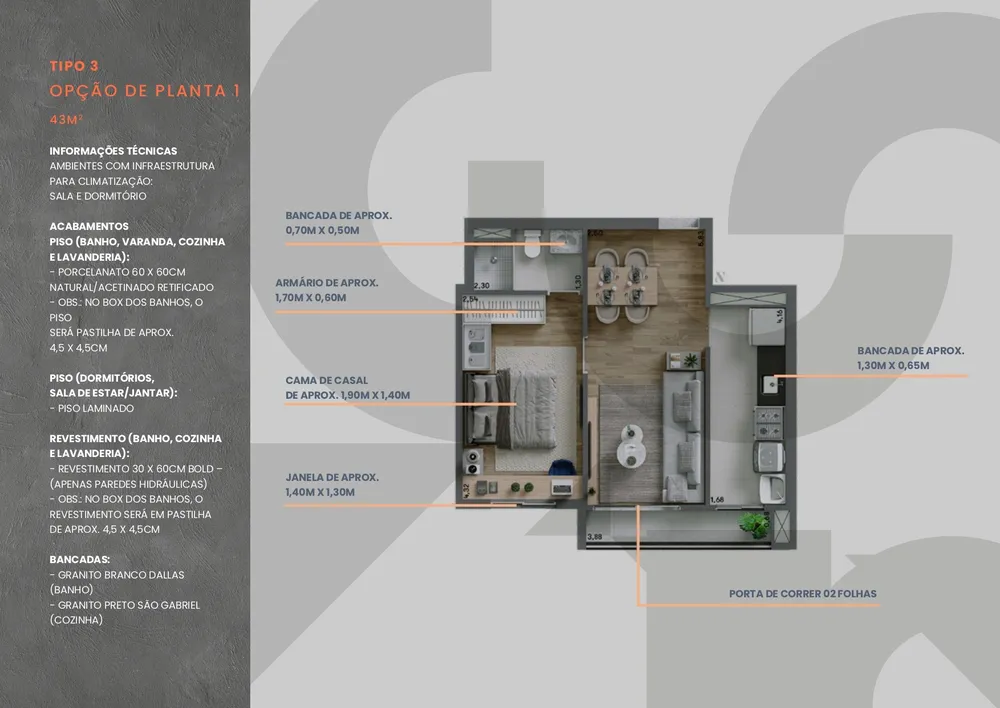 Apartamento, 1 quarto, 43 m² - Foto 3