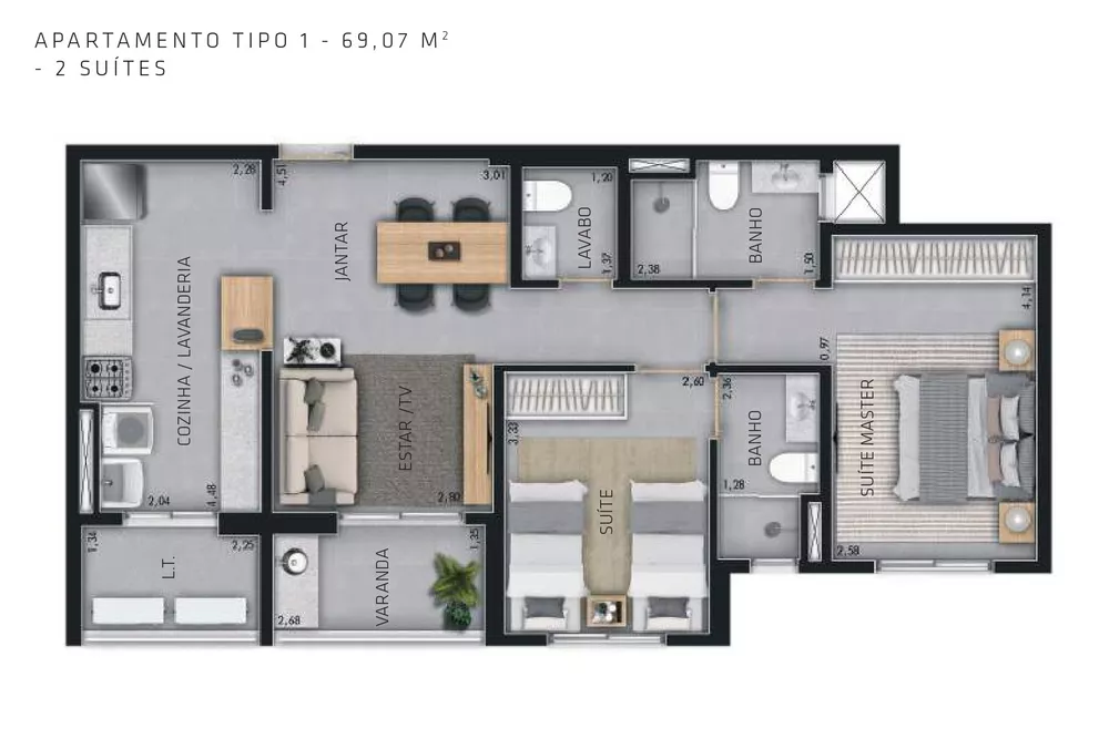 Apartamento, 2 quartos, 69 m² - Foto 2