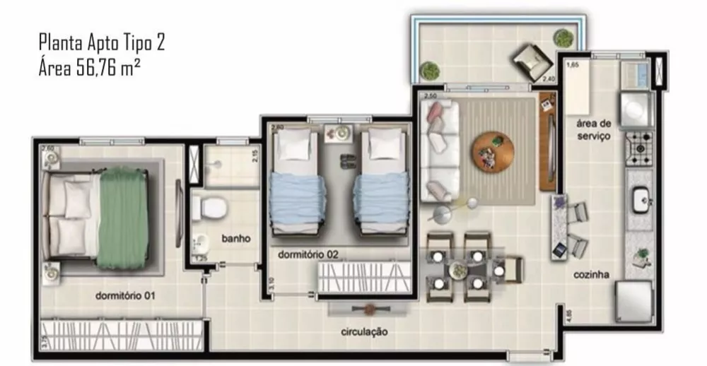 Apartamento, 2 quartos, 54 m² - Foto 3