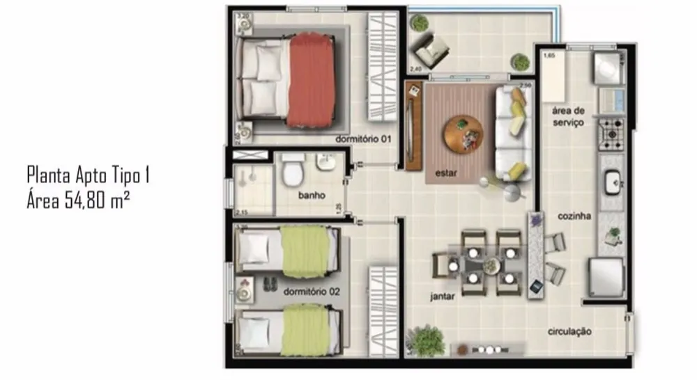 Apartamento, 2 quartos, 54 m² - Foto 2