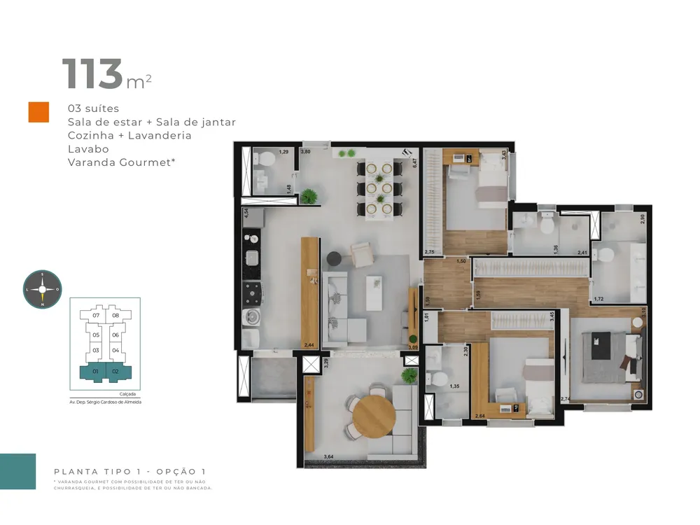 Apartamento, 3 quartos, 113 m² - Foto 2