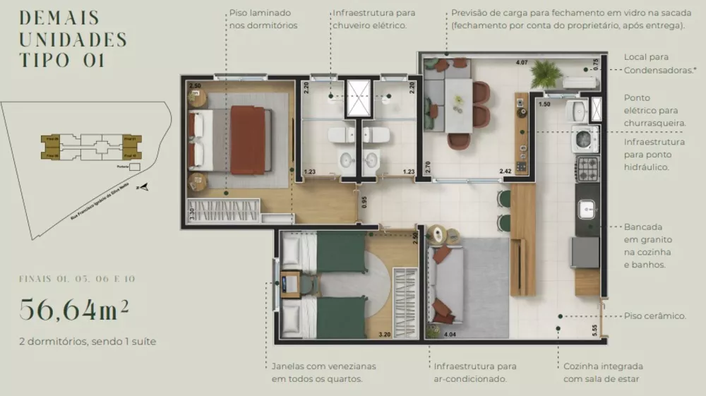 Apartamento, 2 quartos, 56 m² - Foto 3