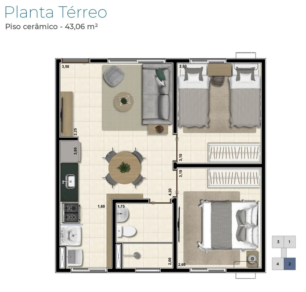 Apartamento, 2 quartos, 43 m² - Foto 2