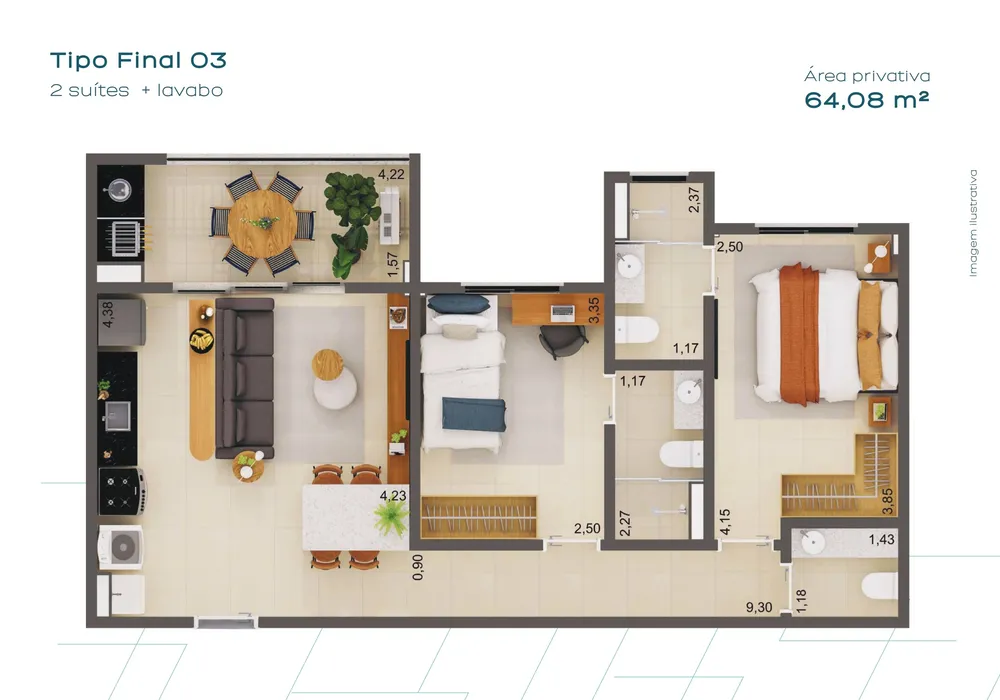 Apartamento, 2 quartos, 64 m² - Foto 2