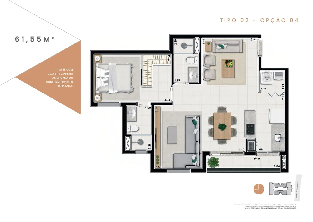 Apartamento, 2 quartos, 61 m² - Foto 1