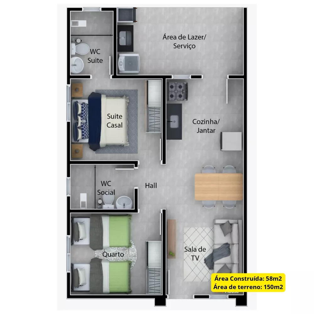 Casa, 2 quartos, 58 m² - Foto 3