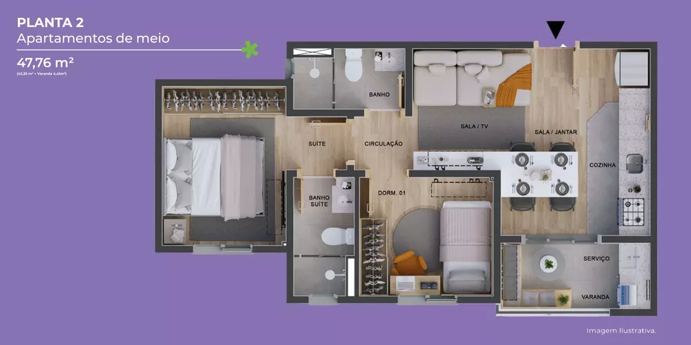 Apartamento, 2 quartos, 48 m² - Foto 2