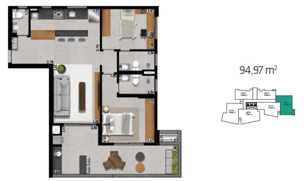 Apartamento, 2 quartos, 94 m² - Foto 1