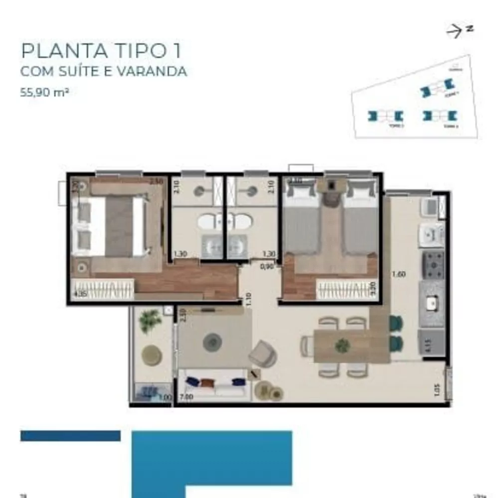 Apartamento à venda com 2 quartos, 55m² - Foto 1