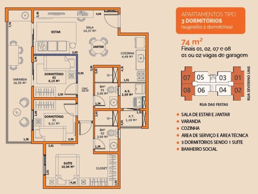 Apartamento, 3 quartos, 74 m² - Foto 3