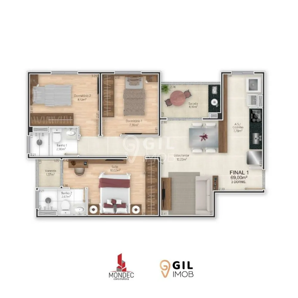Apartamento, 3 quartos, 69 m² - Foto 2