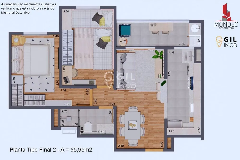 Apartamento, 2 quartos, 56 m² - Foto 3