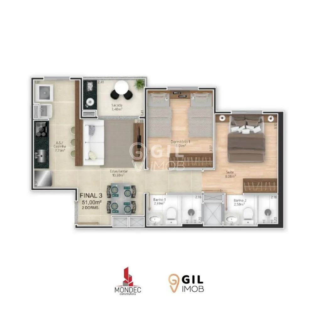 Apartamento, 2 quartos, 51 m² - Foto 1