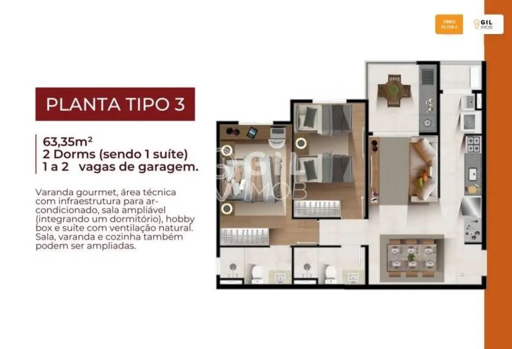 Apartamento, 2 quartos, 63 m² - Foto 1