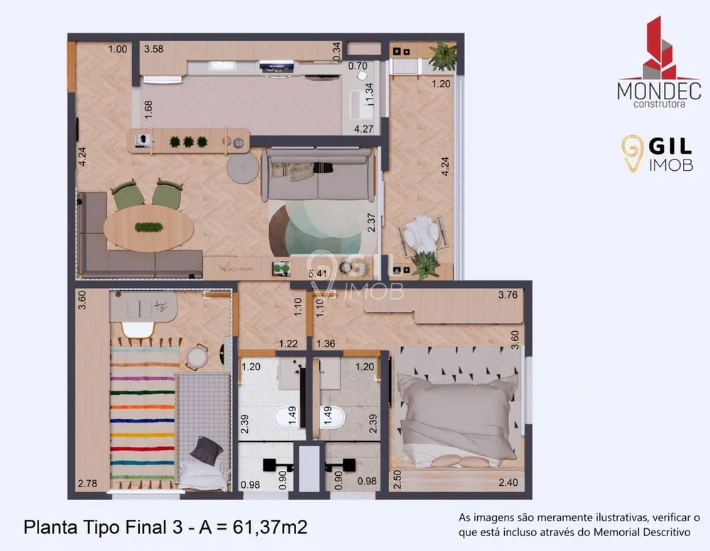 Apartamento, 2 quartos, 61 m² - Foto 3