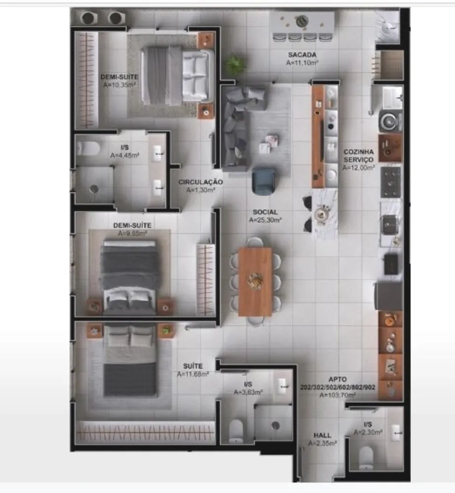 Apartamento, 3 quartos, 103 m² - Foto 3