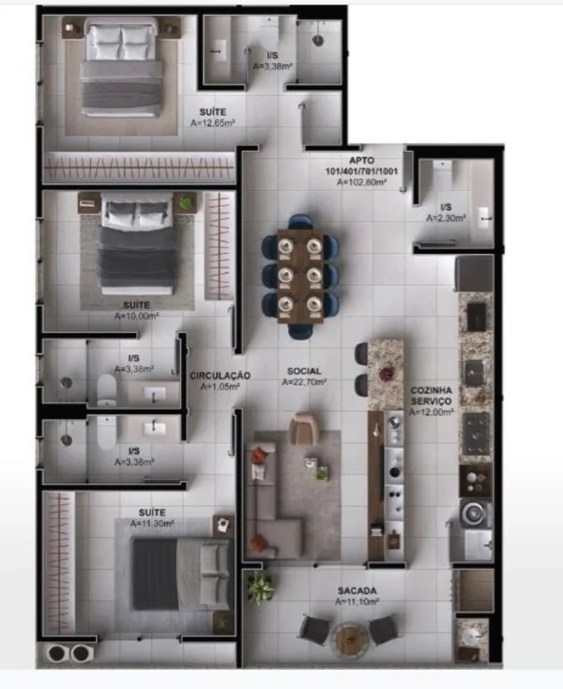 Apartamento, 3 quartos, 103 m² - Foto 8