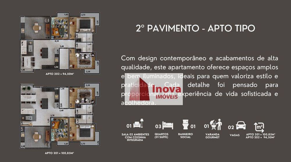 Apartamento, 3 quartos, 100 m² - Foto 2