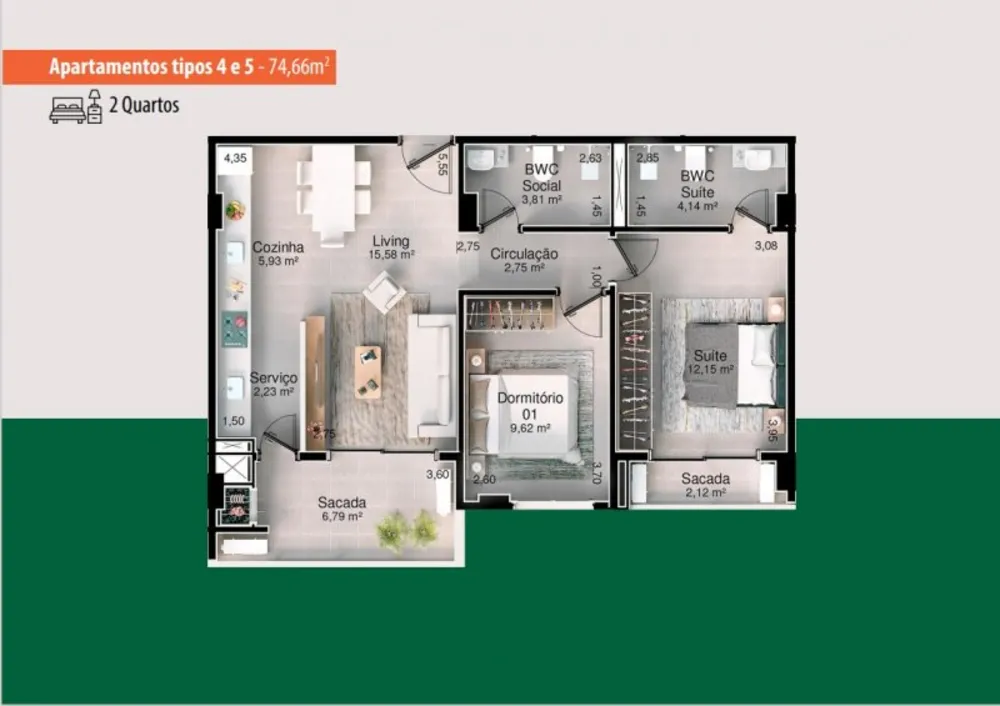Apartamento, 2 quartos, 75 m² - Foto 7
