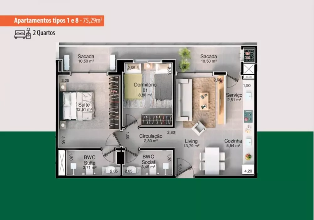 Apartamento, 2 quartos, 75 m² - Foto 3