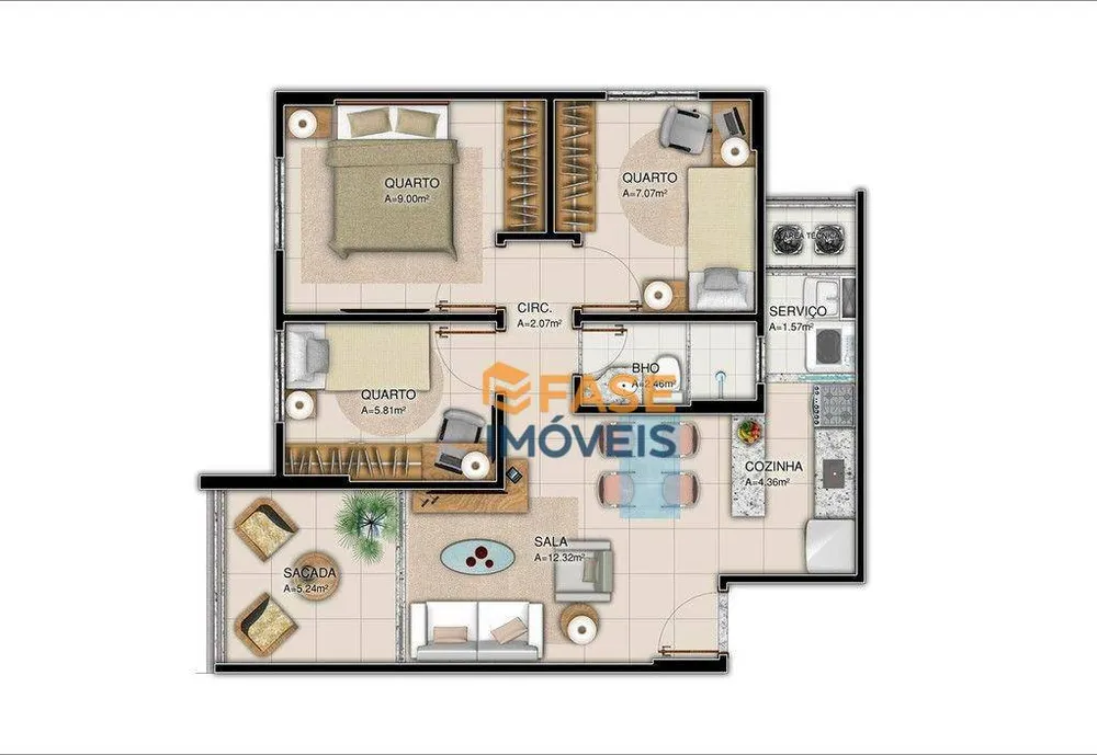 Apartamento, 3 quartos, 57 m² - Foto 6