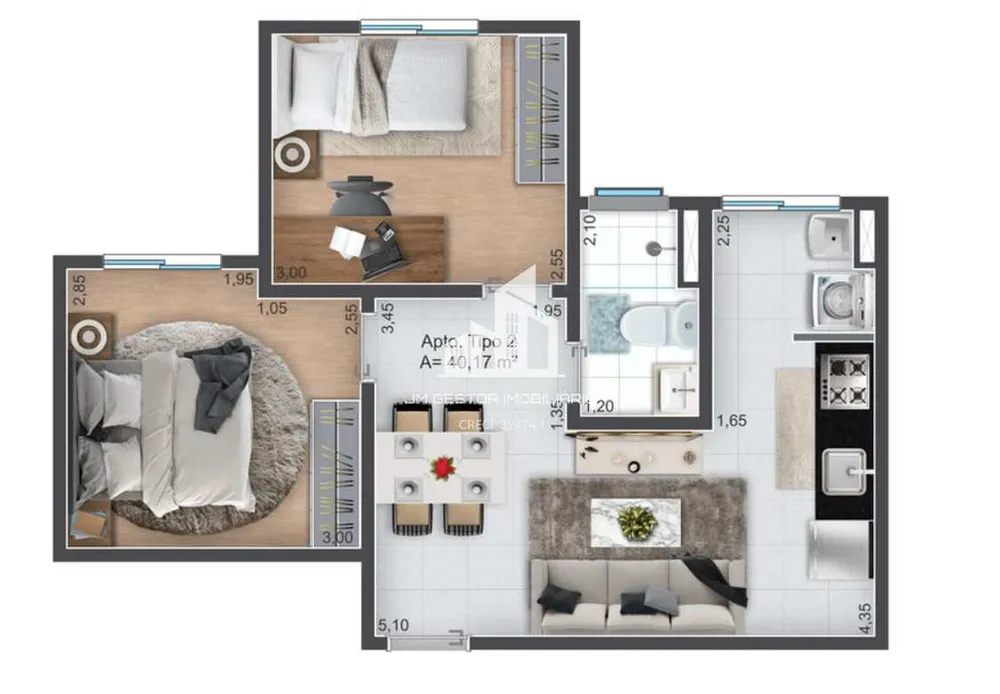 Apartamento, 2 quartos, 40 m² - Foto 2
