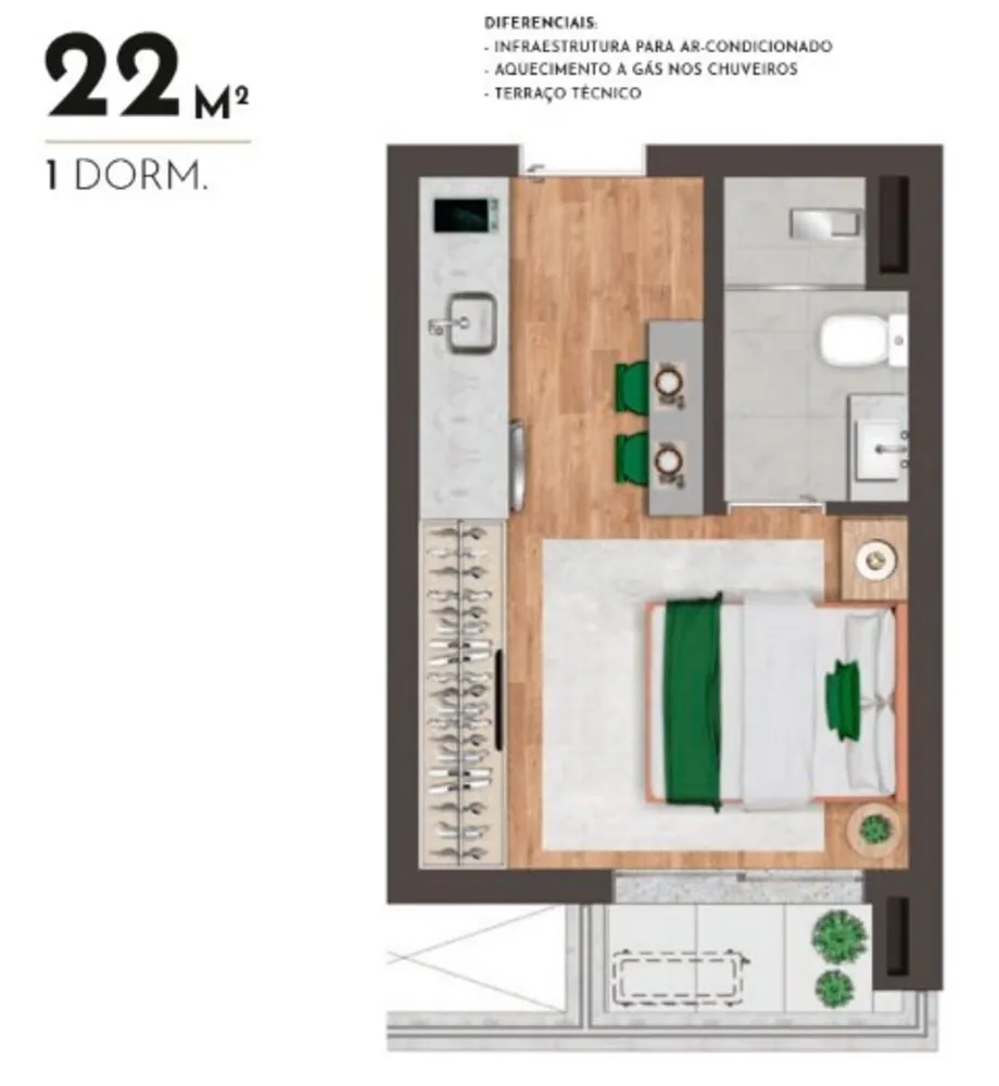 Apartamento, 1 quarto, 22 m² - Foto 6