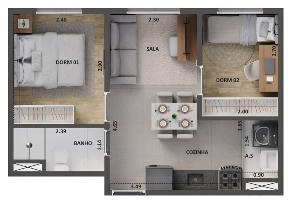Apartamento, 2 quartos, 45 m² - Foto 2