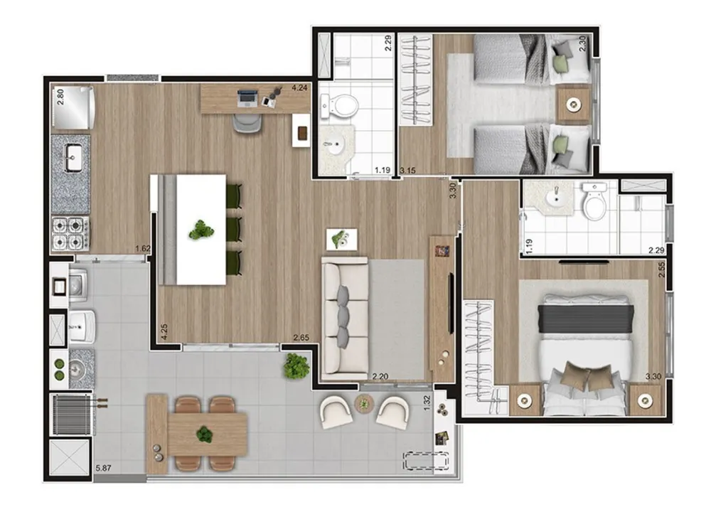 Apartamento, 3 quartos, 69 m² - Foto 3