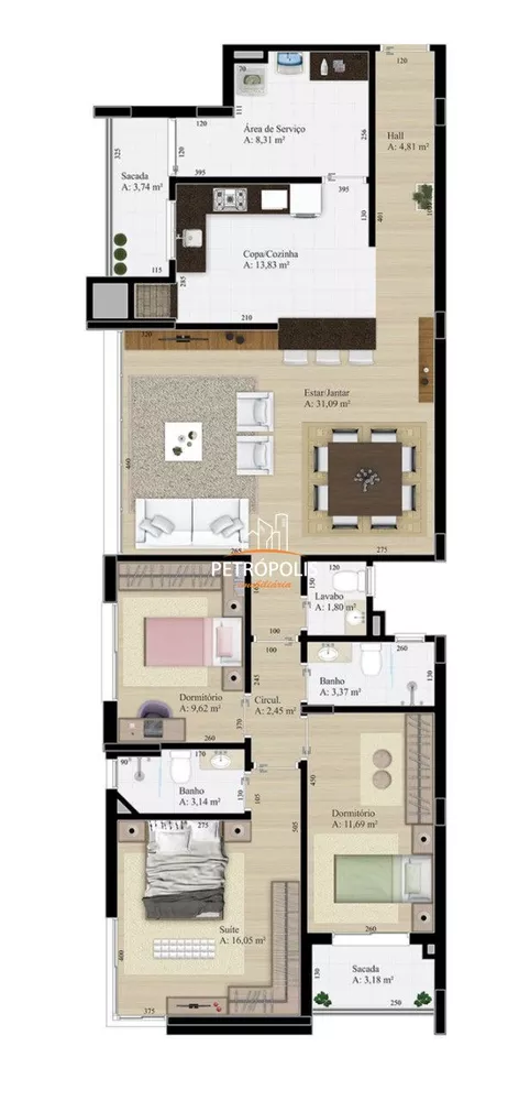 Apartamento à venda com 3 quartos, 135m² - Foto 4