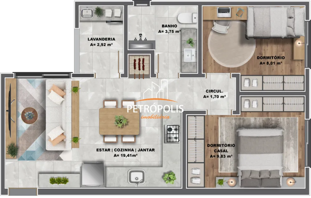 Apartamento, 2 quartos, 56 m² - Foto 2