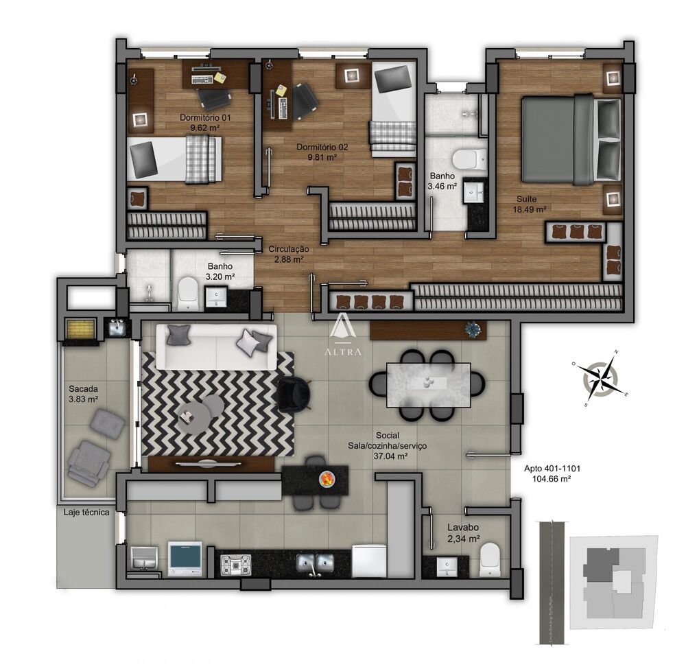 Apartamento, 3 quartos, 104 m² - Foto 3