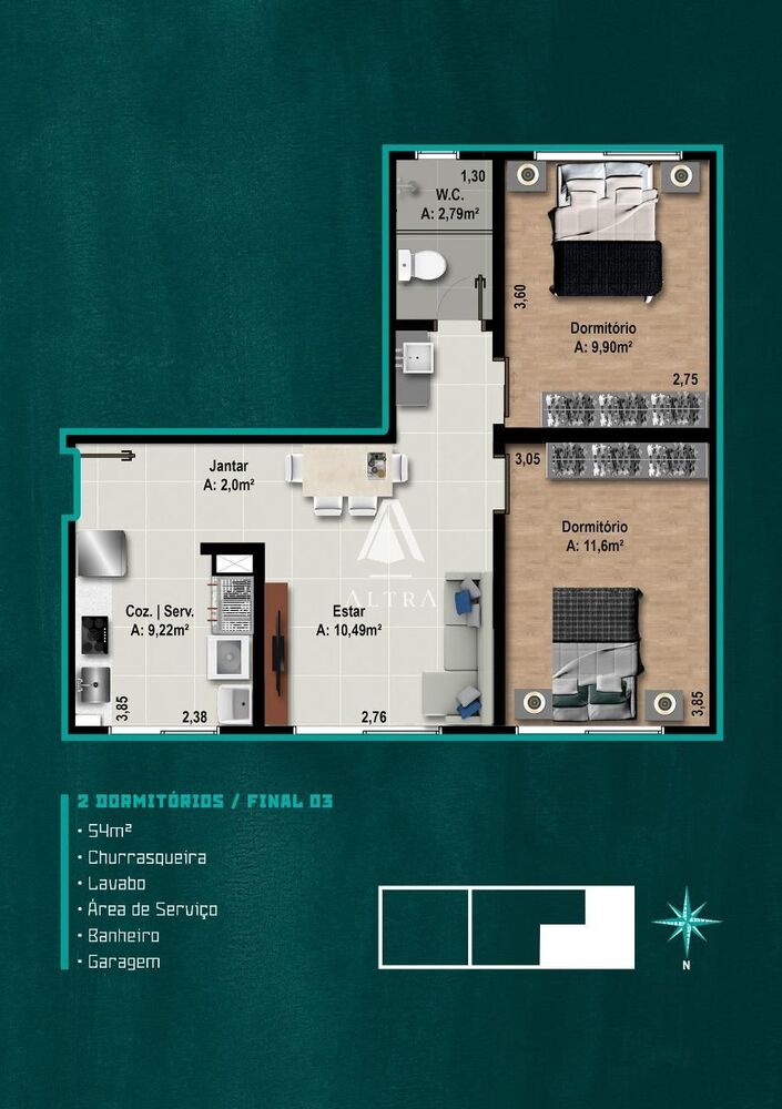 Apartamento, 2 quartos, 53 m² - Foto 2