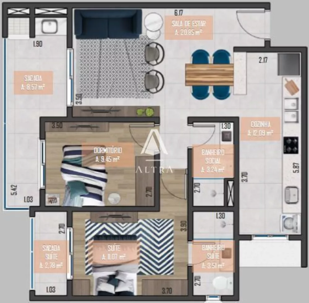 Apartamento à venda com 2 quartos, 80m² - Foto 3