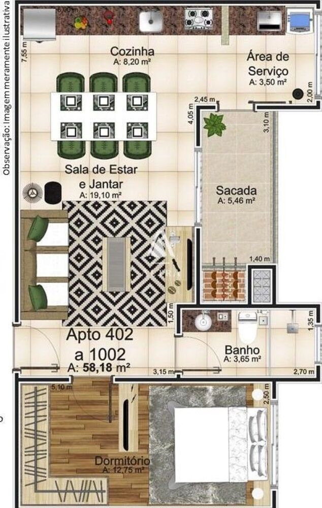 Apartamento, 1 quarto, 58 m² - Foto 2
