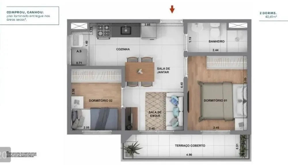 Apartamento, 2 quartos, 40 m² - Foto 2