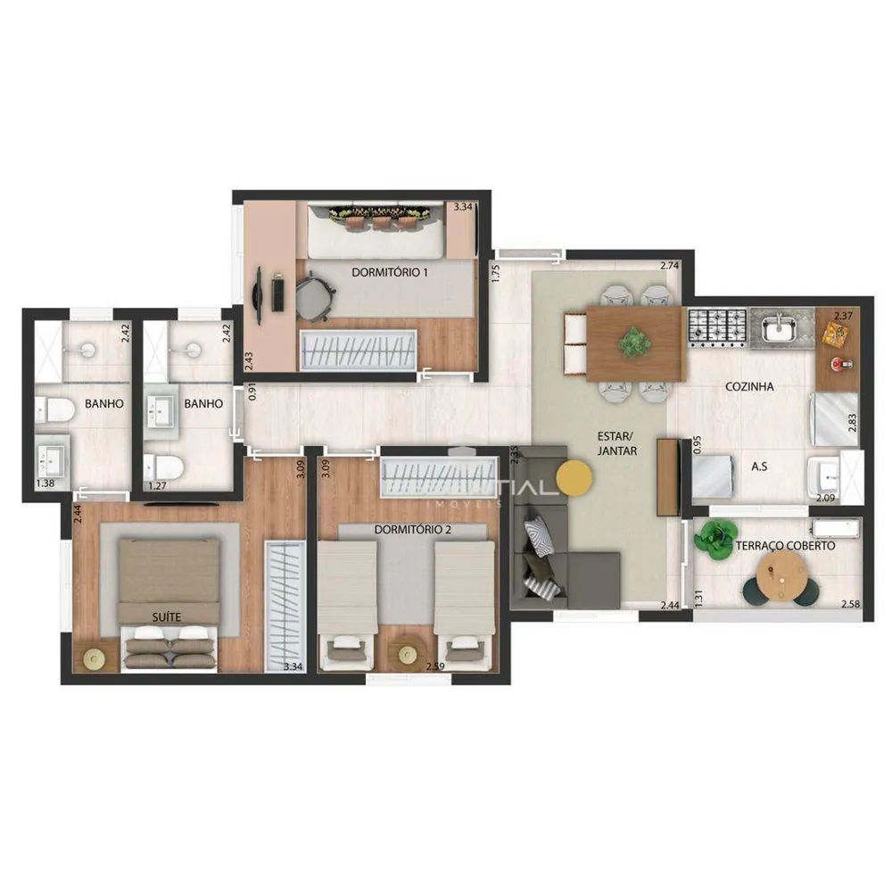Apartamento, 3 quartos, 68 m² - Foto 1