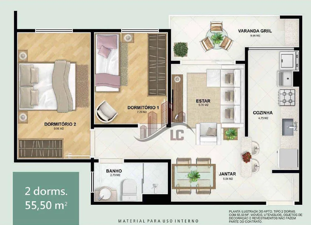 Apartamento, 2 quartos, 55 m² - Foto 1
