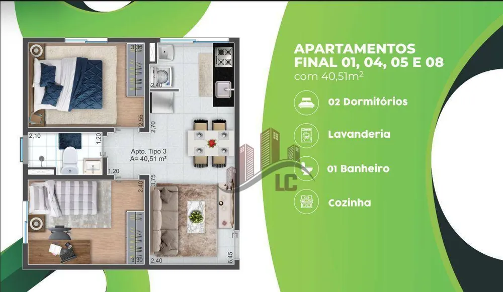 Apartamento, 2 quartos, 40 m² - Foto 3
