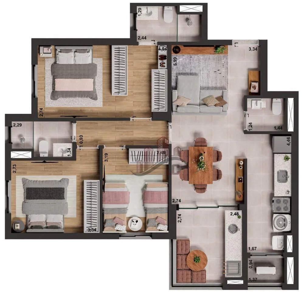 Apartamento, 3 quartos, 89 m² - Foto 2