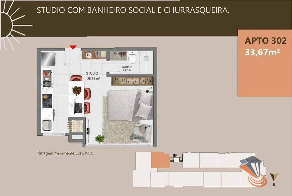 Kitnet-Studio, 33 m² - Foto 3