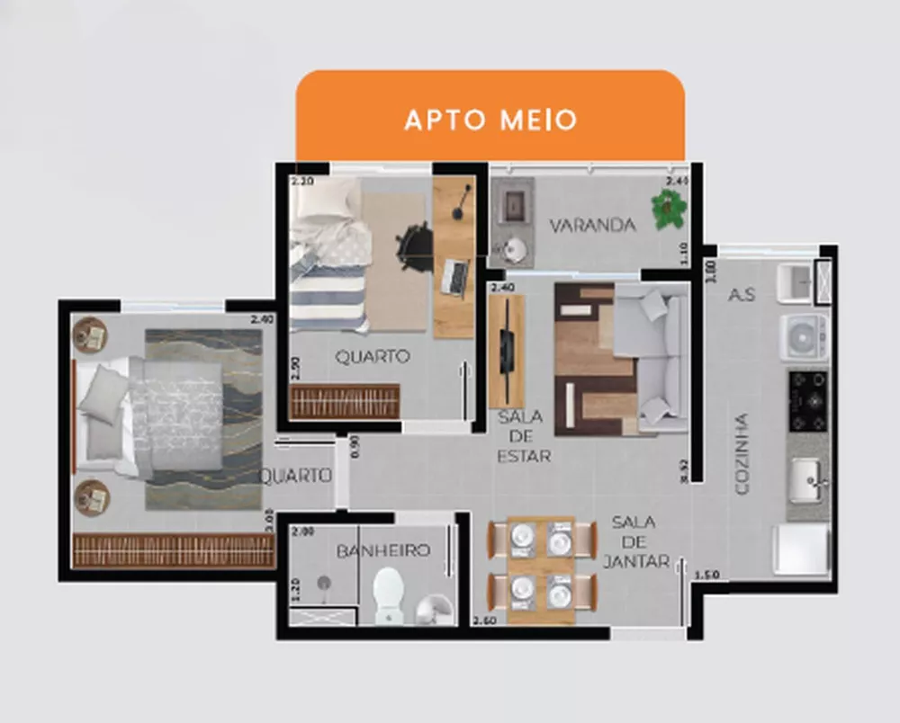 Apartamento, 2 quartos, 43 m² - Foto 9