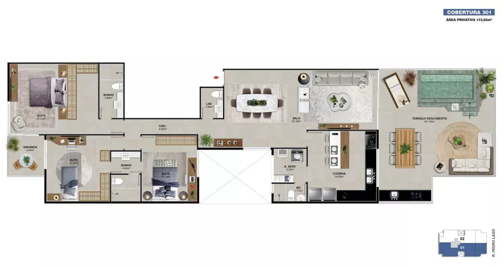 Cobertura, 3 quartos, 173 m² - Foto 3