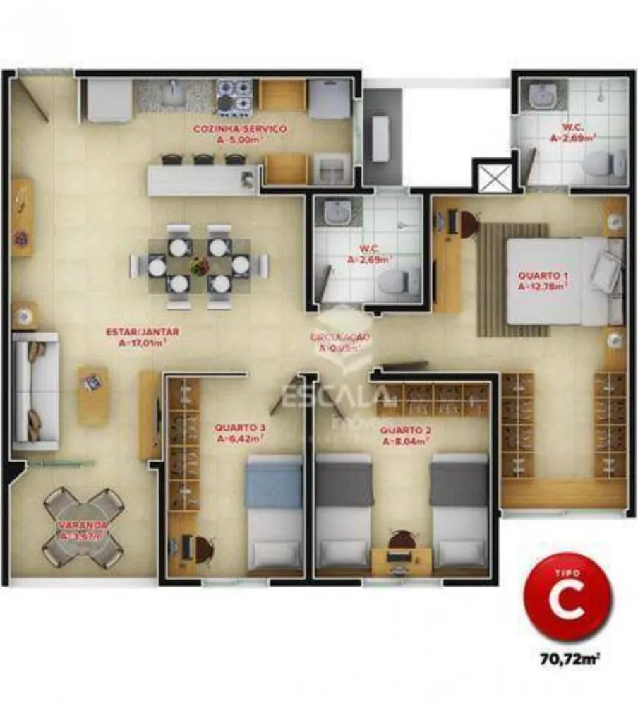 Apartamento, 3 quartos, 70 m² - Foto 8