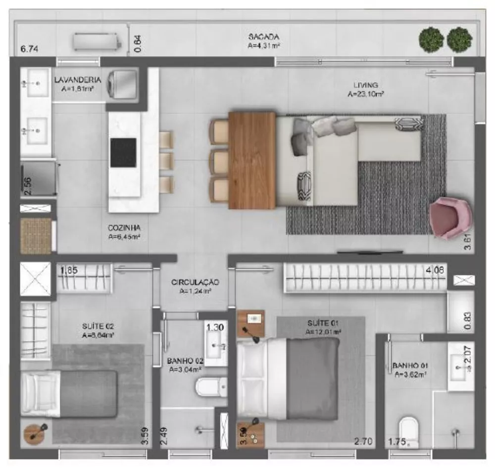 Apartamento, 1 quarto, 47 m² - Foto 3