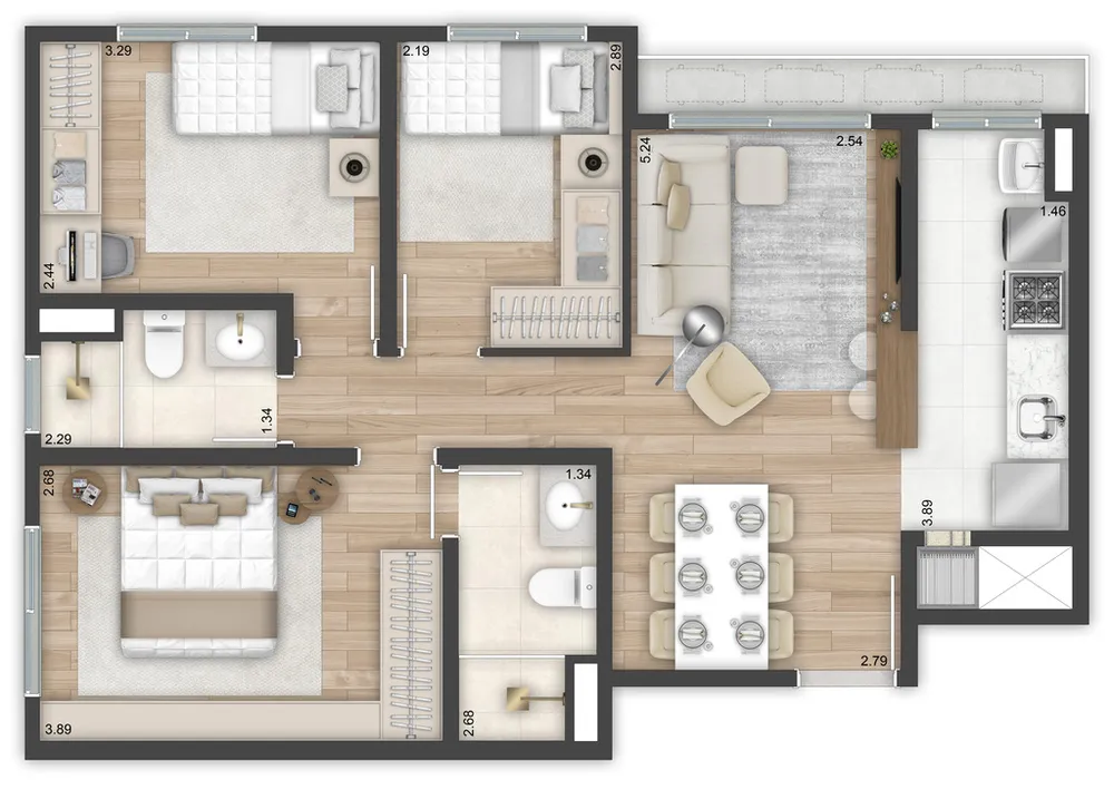 Apartamento, 3 quartos, 67 m² - Foto 3
