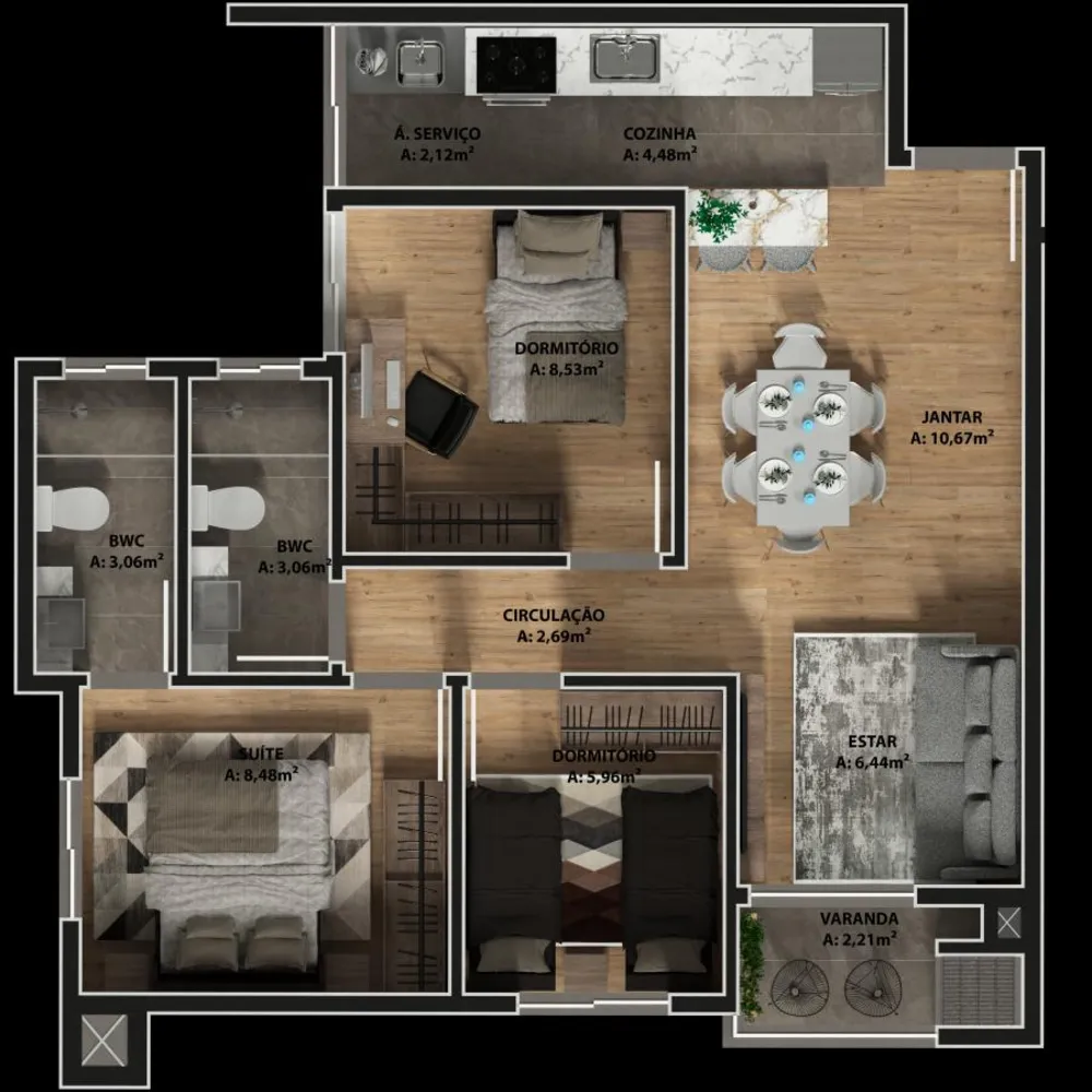 Apartamento, 3 quartos, 67 m² - Foto 1